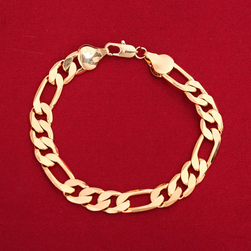 wholesale Hot Fine 18K gold 8MM geometry bracelets neckalce jewelry sets for women men fashion gifts wedding Accessories