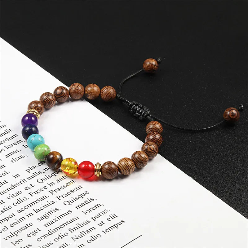 Men Women 7 Chakra Beaded Bracelets Bangles Healing Tiger Eye Stone Chakra Prayer Charm Buddha Bracelet Adjustable Jewelry Gifts