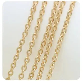 (4295)2Meter width:1.5MM 2MM 24K Champagne Gold Color Brass Flat Oval Chains Necklace Chains High Quality Jewelry Accessories