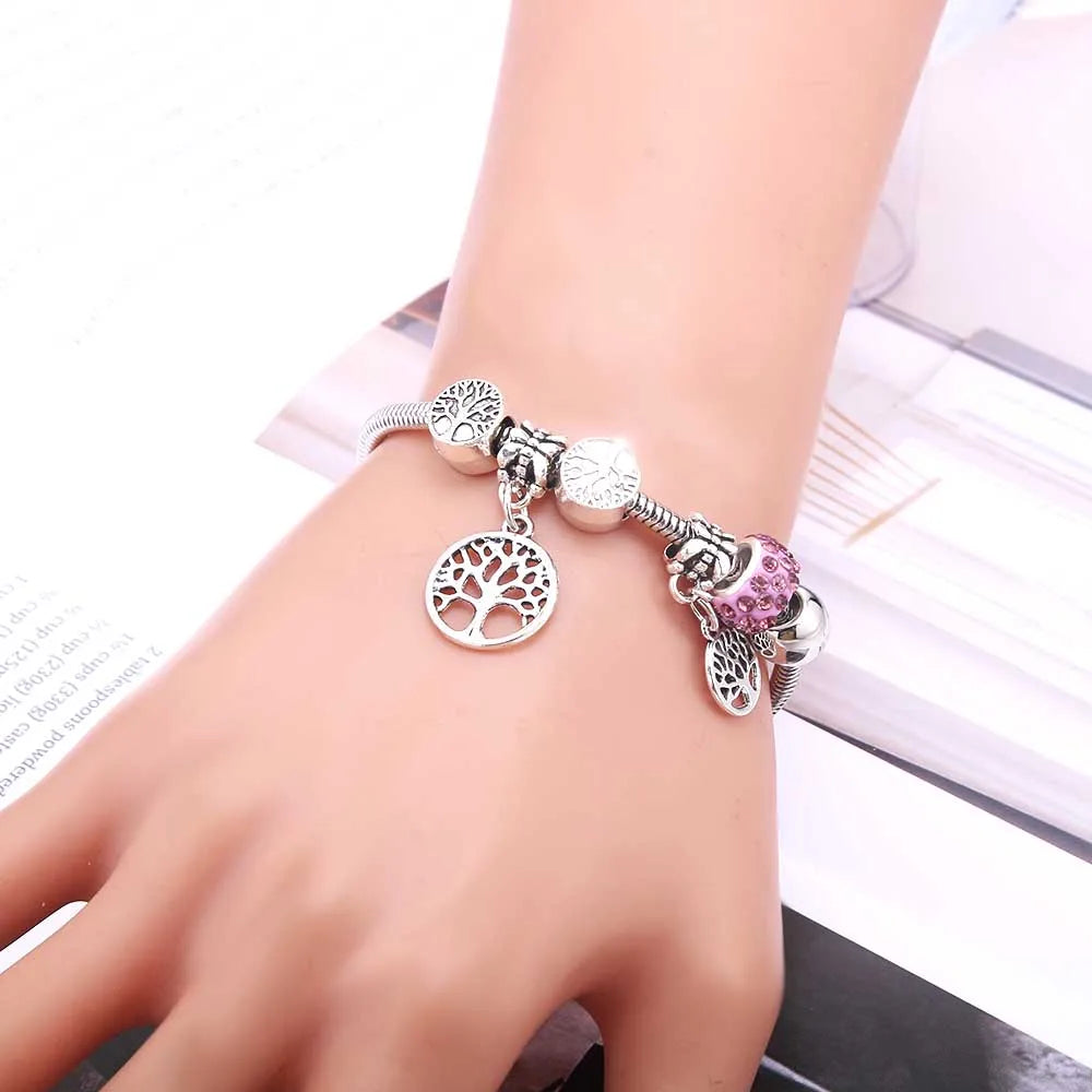 Charm Bracelet & Bangles Jewelry white butterfly Crown Beads Bracelets Brands Bracelets Fit Women Girl Friendship Gift