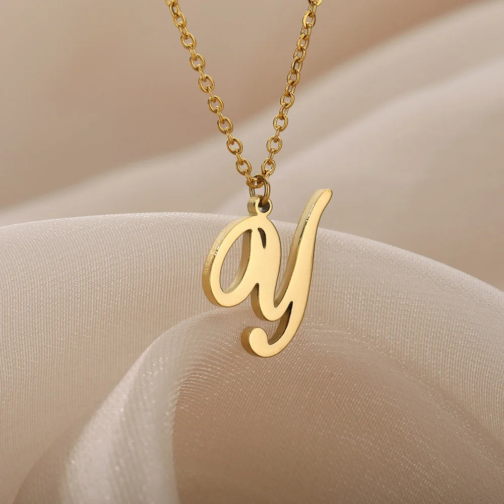 Dainty Initial Letter Necklaces For Women Gold Color Minimalist  Stainless Steel Initial Necklace Femme Wedding Jewelry Gift