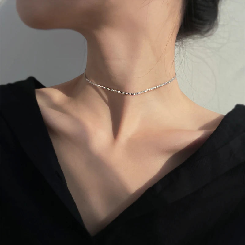 2023 New Popular Silver Colour  Soft Sparkling Clavicle Chain Choker Necklace For Women Fine Jewelry Wedding Party Gift