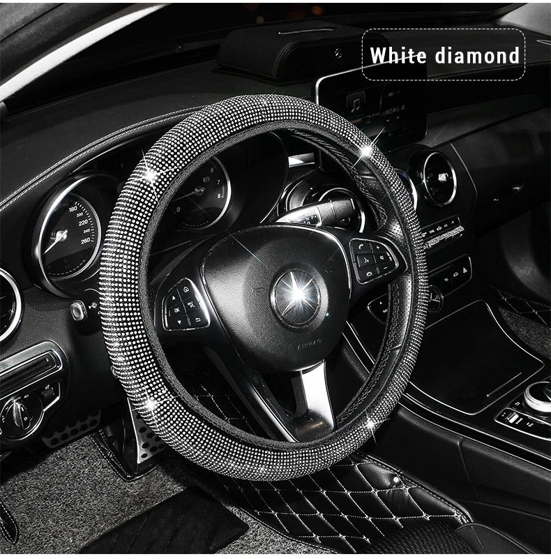 Bling Bling Rhinestones Crystal Car Steering Wheel Cover Leather Steering-wheel Covers Car Stuff Auto Accessories for Woman