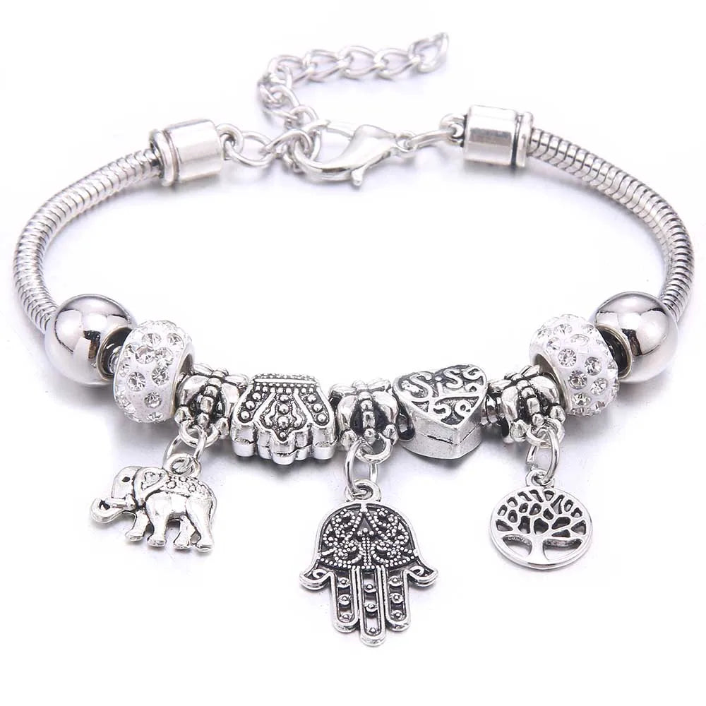 Charm Bracelet & Bangles Jewelry white butterfly Crown Beads Bracelets Brands Bracelets Fit Women Girl Friendship Gift