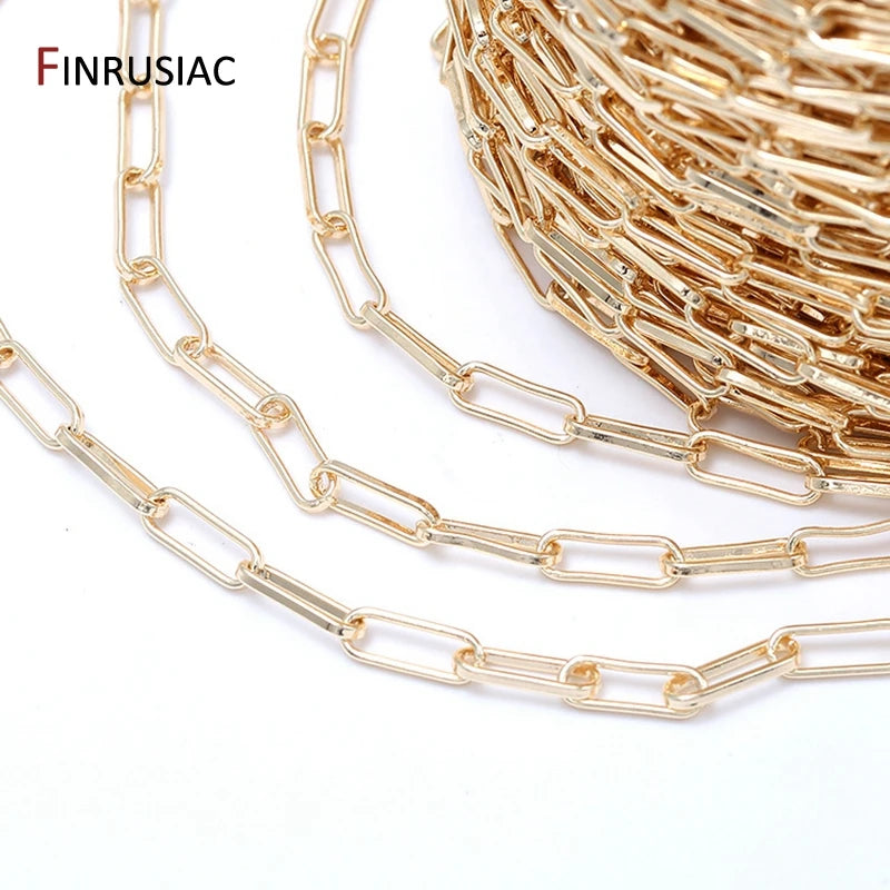 Jewelry Making Supplies 14K Real Gold Plated Brass Paperclip Chains Cable Chain For Jewelry Making DIY Necklace Bracelet Chains