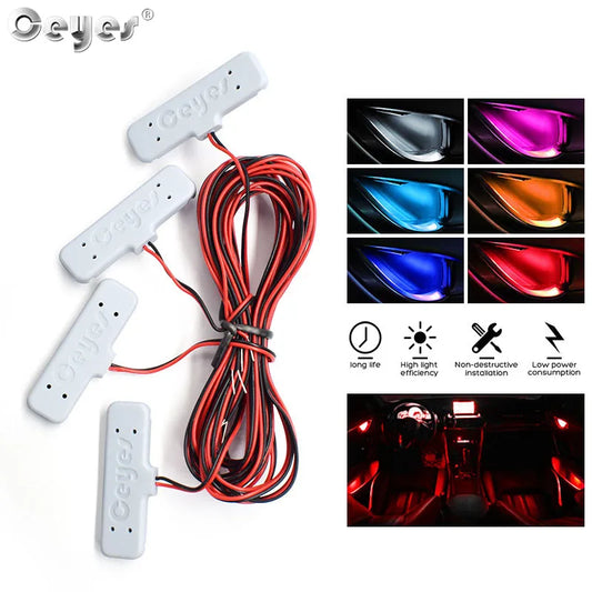 Ceyes 12V Car Door Bowl Decoration Light Auto Interior Atmosphere Welcome Lamp 4 Pcs Universal Low Power Colorful LED Strip