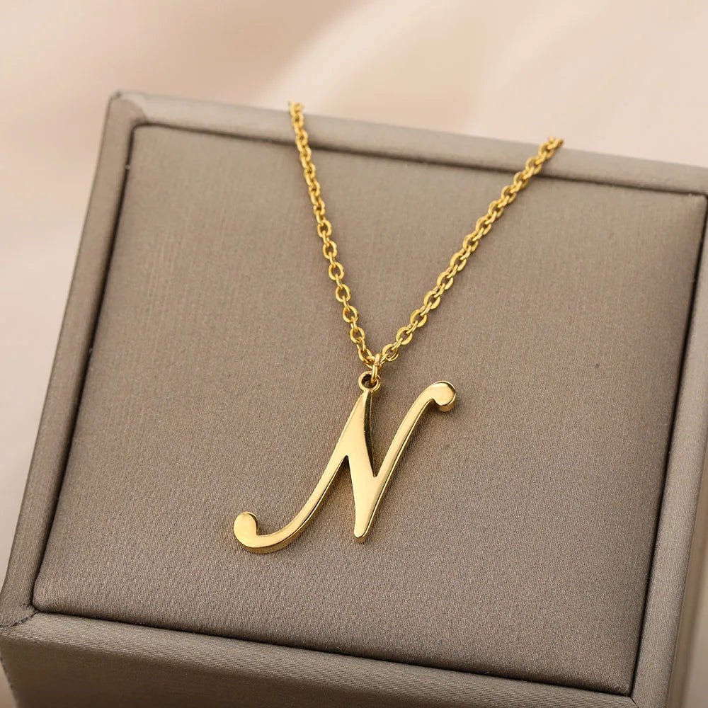 Dainty Initial Letter Necklaces For Women Gold Color Minimalist  Stainless Steel Initial Necklace Femme Wedding Jewelry Gift