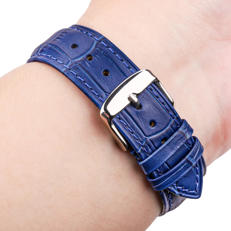 Genuine Leather Watch Band Crocodile Pattern Cowhide 18 19 20 21 22 24 mm Black Brown Blue Red Unisex Bracelet Strap