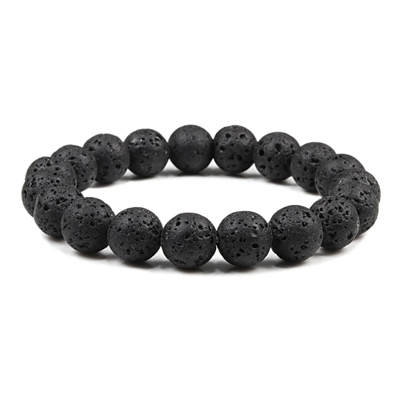 Charm Bracelet Natural Stone Beads 6/8/10mm Volcanic Lava Tiger Eye Beads Elastic Bracelets For Men Women Jewelry pulsera hombre