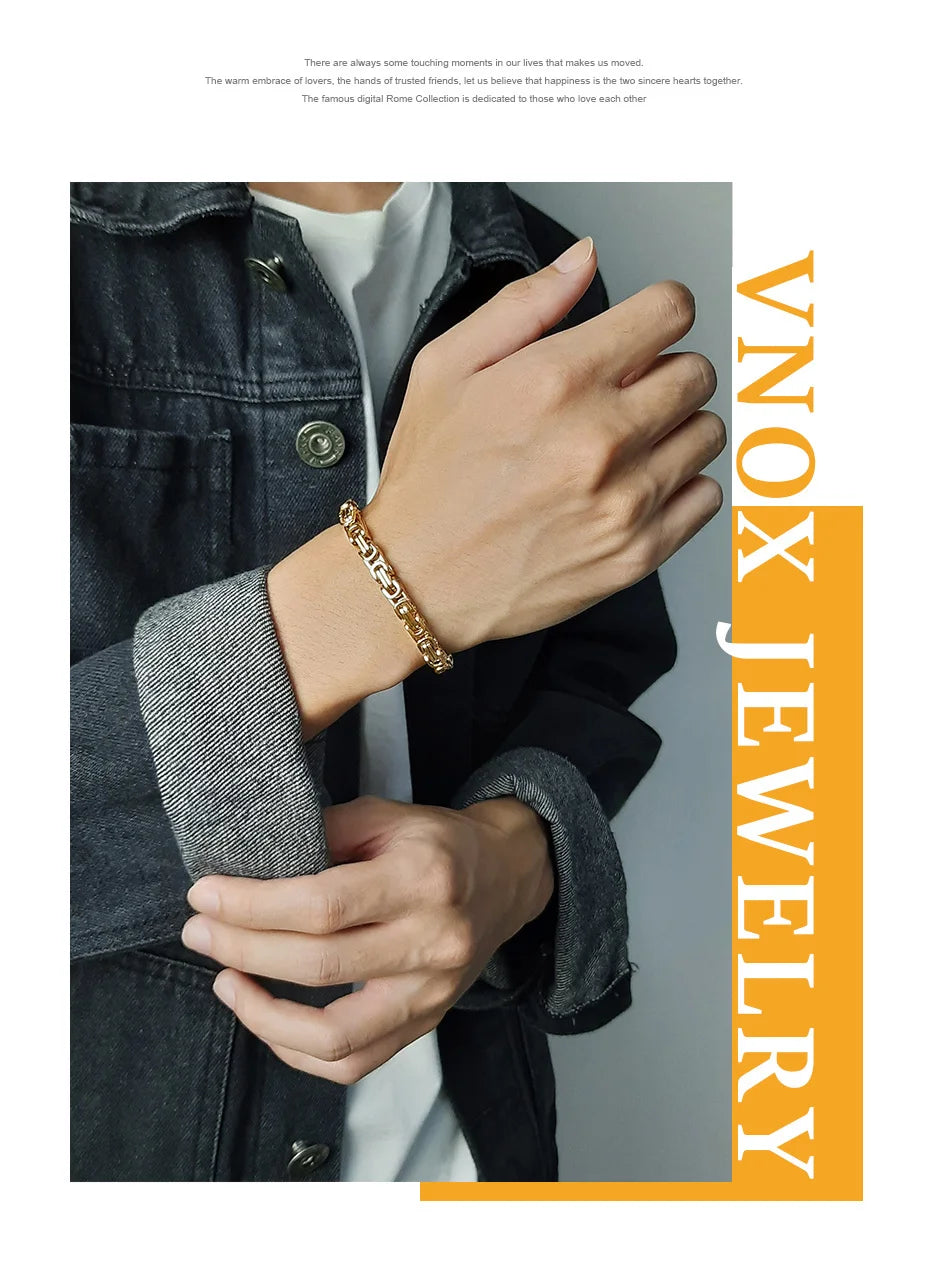 Vnox Stylish Byzantine Chain Bracelet for Men Women Boys, Waterproof Stainless Steel Link Wristband, 4/5/6/6.5/8mm Wide