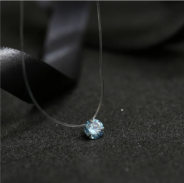 Fashion Shiny Crystal Necklace Zircon Pendant Transparent Fishing Line Invisible Ladies Necklace Jewelry Clavicle Chain Chocker