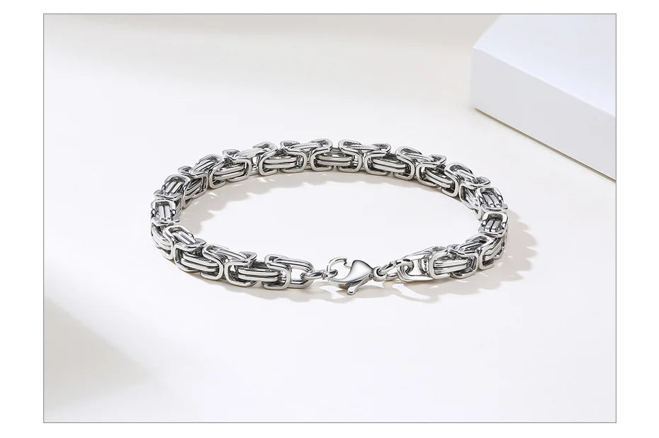 Vnox Stylish Byzantine Chain Bracelet for Men Women Boys, Waterproof Stainless Steel Link Wristband, 4/5/6/6.5/8mm Wide