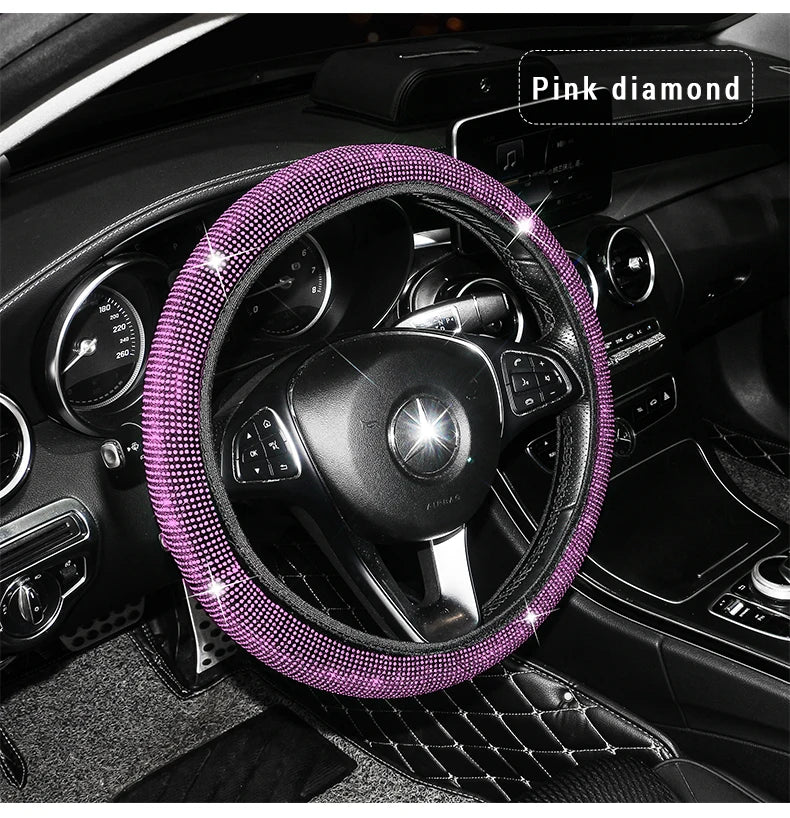 Bling Bling Rhinestones Crystal Car Steering Wheel Cover Leather Steering-wheel Covers Car Stuff Auto Accessories for Woman