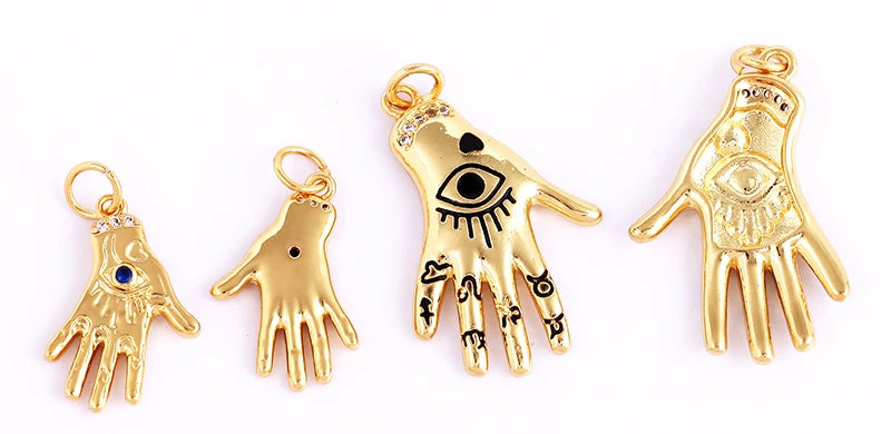 Buddha Hamsha Evil Eye Hand Charm , 18K Real Gold Plated Colour,Necklace Bracelet Pendant for Handmade Jewelry Supplies L14