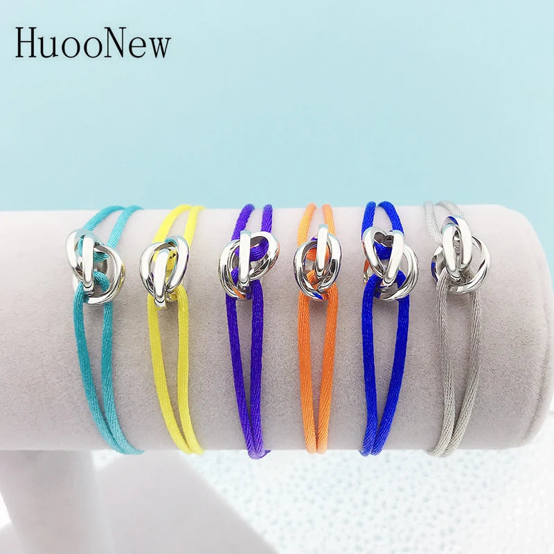 New Hot Stainless Steel Bracelet 3 Metal Buckle Ribbon Lace Up Chain Multicolor Adjustable Size Bracelet For Women Man Unisex