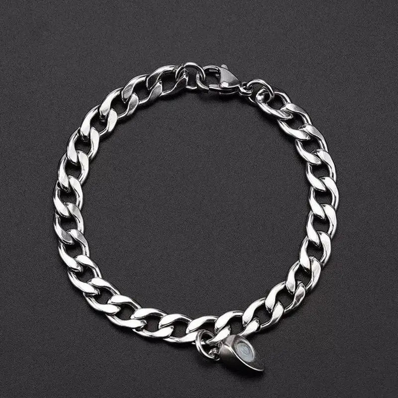 2Pcs Punk Silver Color Chain Couple Bracelet for Women Copper Alloy Romantic Magnet Men Paired Things Fashion Jewelry