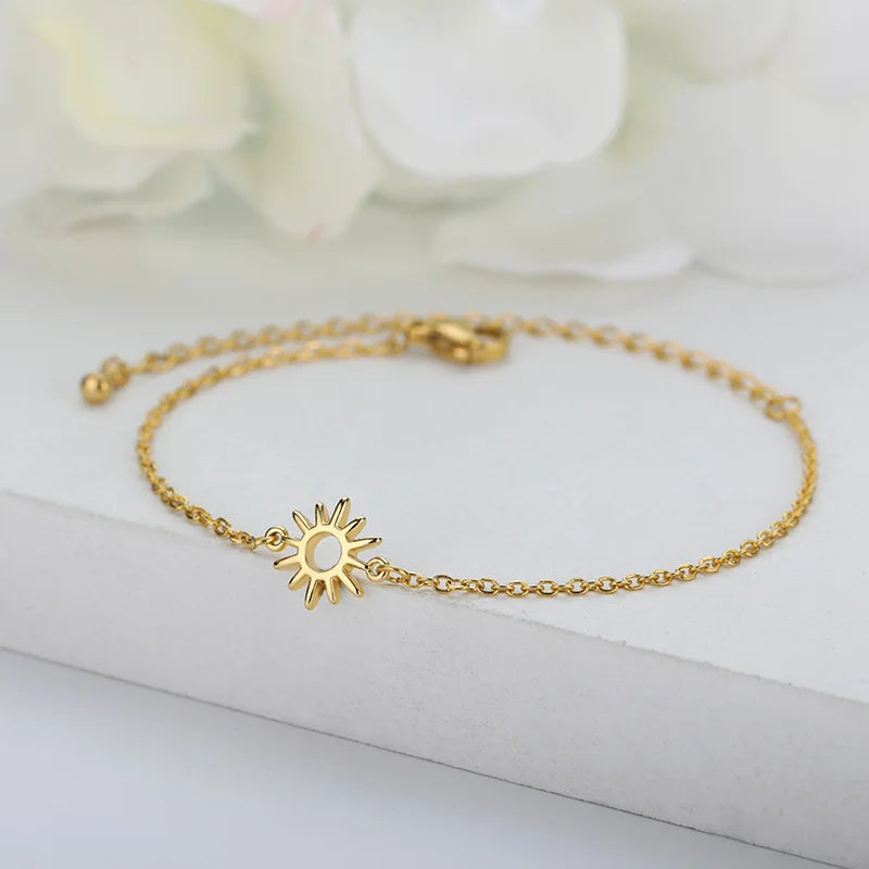 Sun Hollow Bracelets For Women Men Stainless Steel Hand Chain Vintage Sunflower Anklet Boho Foot Jewelry Gift Accessories