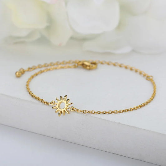 Sun Hollow Bracelets For Women Men Stainless Steel Hand Chain Vintage Sunflower Anklet Boho Foot Jewelry Gift Accessories