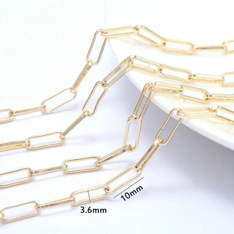 14K Gold Color Plated Brass Round Star Link Chains Necklace Chains High Quality Jewelry Accessories