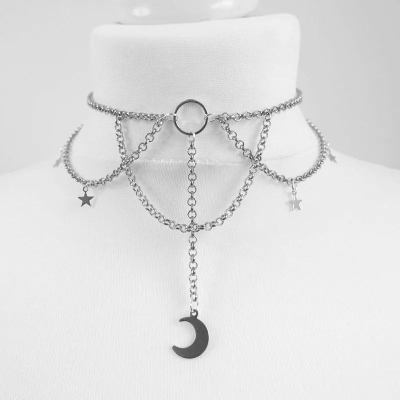 Black Crescent Moon Choker Necklace Gothic Grunge Black Velvet Jewelry Gorgeous Women Pendant Gift Gothic Statement Goth New