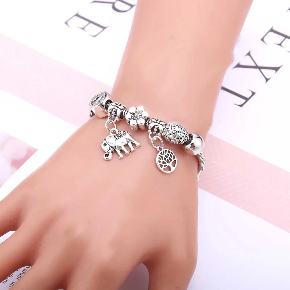 Charm Bracelet & Bangles Jewelry white butterfly Crown Beads Bracelets Brands Bracelets Fit Women Girl Friendship Gift