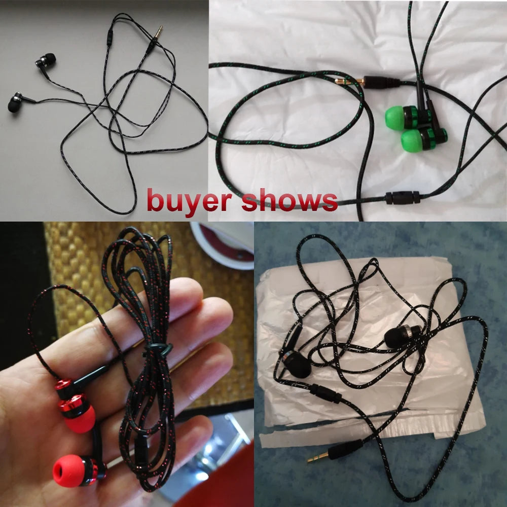 1Pc 3.5mm High Quality Wired Earphone Stereo In-Ear Nylon Weave Cable Earphone Headset With Mic For Laptop Smartphone Gifts