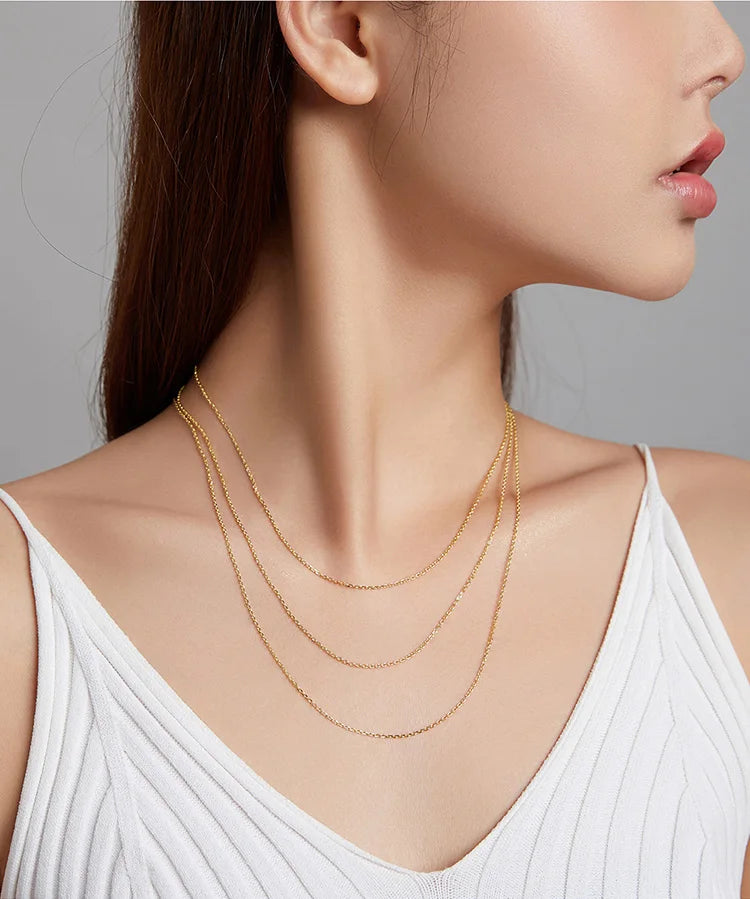 WOSTU 925 Sterling Silver Plated Gold Simple Basic Clasp Chain Necklace For Women Wedding Party Fine Fashion Jewelry Gift Making