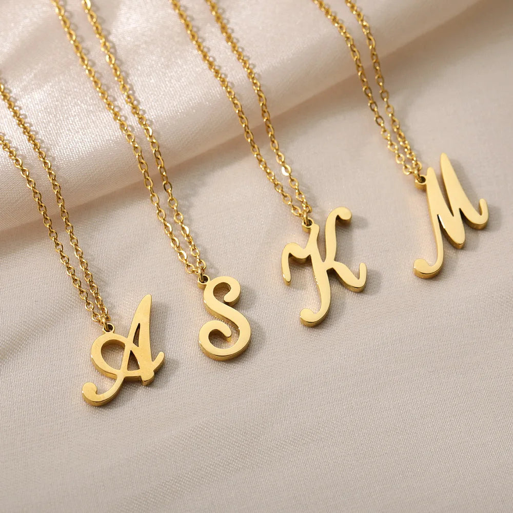 Dainty Initial Letter Necklaces For Women Gold Color Minimalist  Stainless Steel Initial Necklace Femme Wedding Jewelry Gift