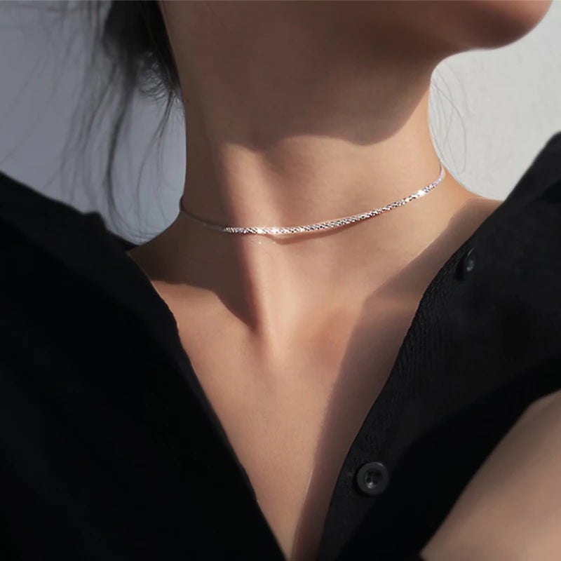 2023 New Popular Silver Colour  Soft Sparkling Clavicle Chain Choker Necklace For Women Fine Jewelry Wedding Party Gift