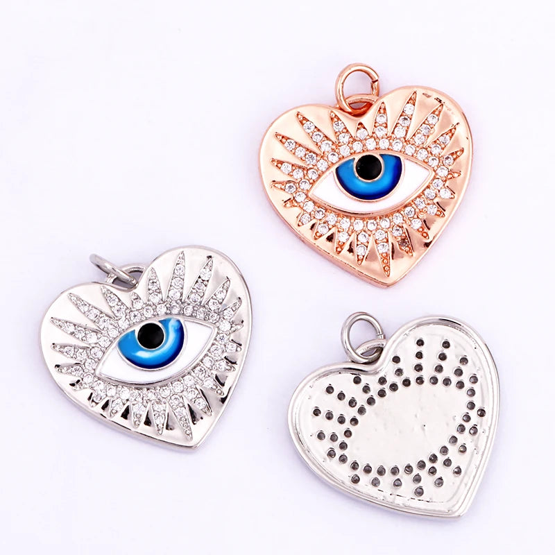 Evil Eye Charm Pendant,18K Real Gold Plated Cubic Zirconia CZ Paved Religours,Jewelry Necklace Bracelet Accessories Supplies K09