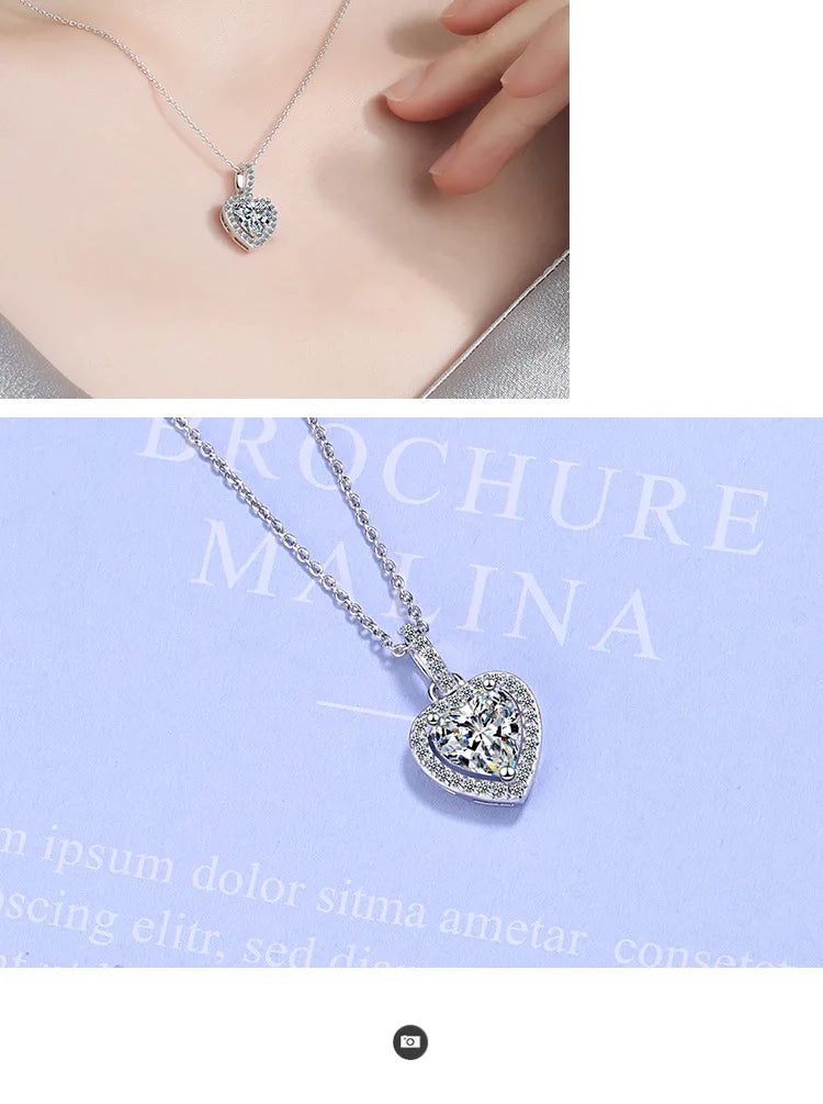 925 Sterling Silver Zircon Heart Pendants Necklaces For Women Luxury Designer Jewelry Gift Female  Items GaaBou