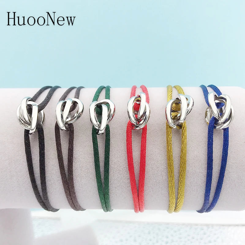 New Hot Stainless Steel Bracelet 3 Metal Buckle Ribbon Lace Up Chain Multicolor Adjustable Size Bracelet For Women Man Unisex