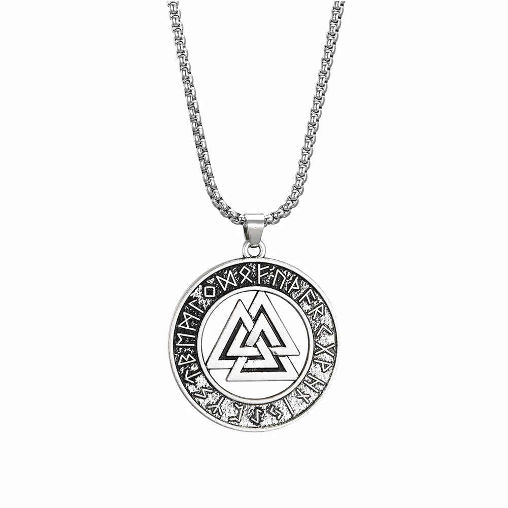 Teamer Vintage Men Ethnic Viking Necklace Warrior Scandinavian Amulet Valknut Odin's Symbol of Norse Runes Pendant Necklace