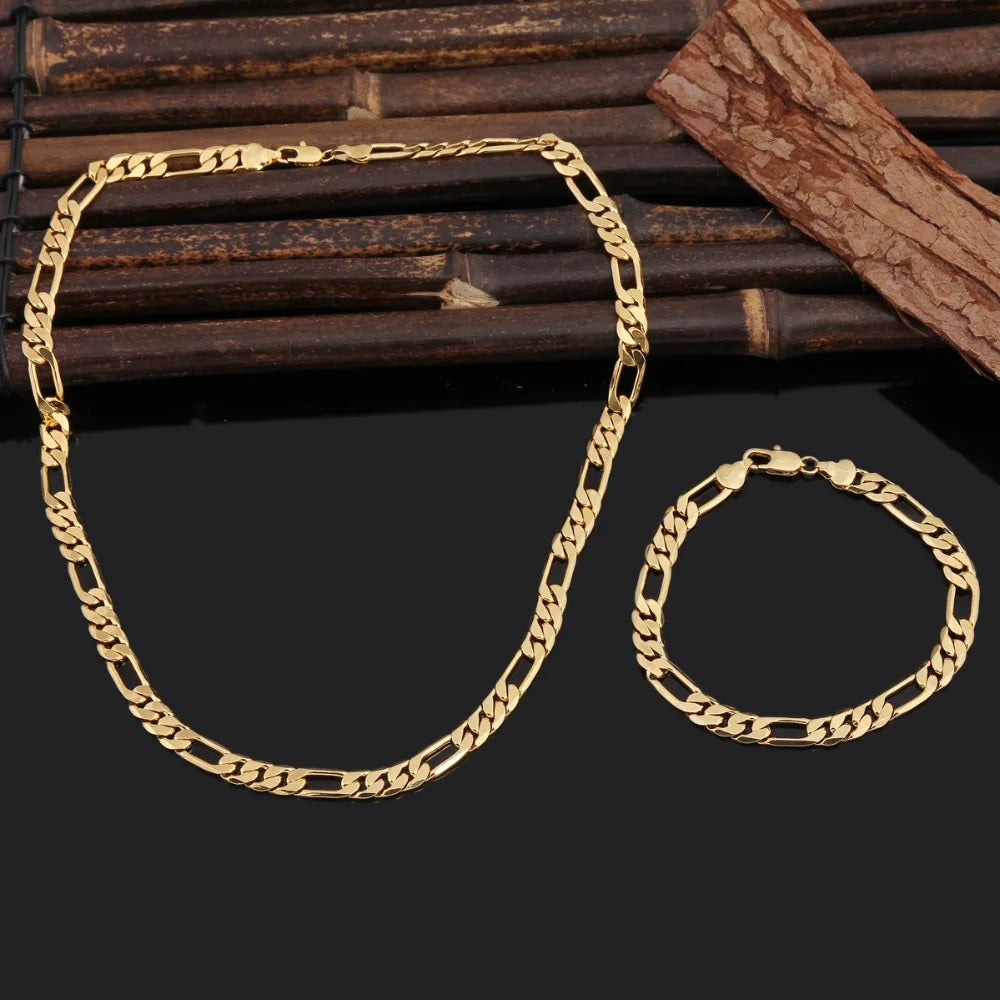 wholesale Hot Fine 18K gold 8MM geometry bracelets neckalce jewelry sets for women men fashion gifts wedding Accessories