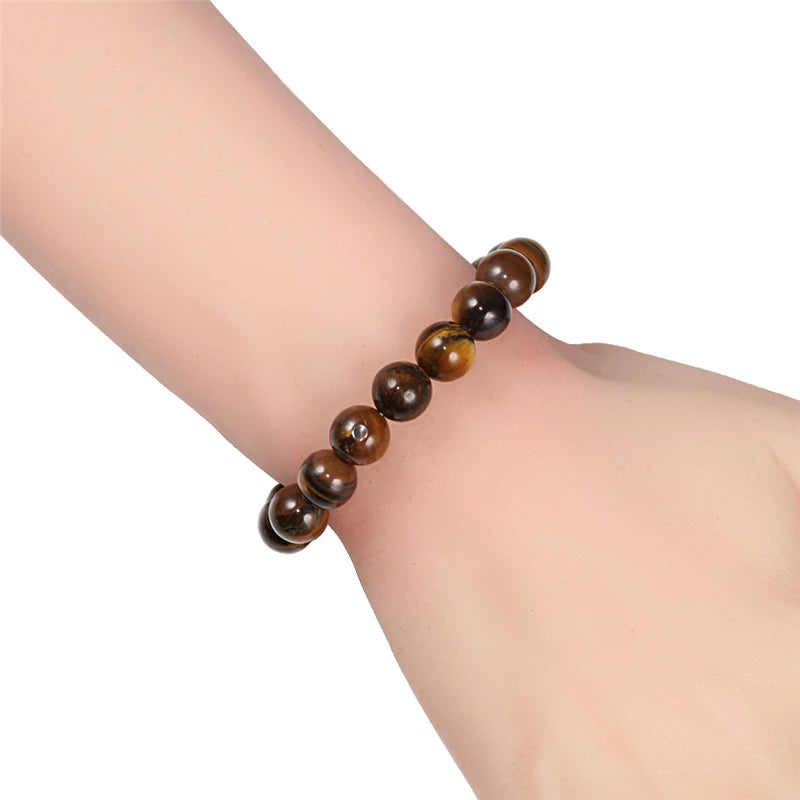 Charm Bracelet Natural Stone Beads 6/8/10mm Volcanic Lava Tiger Eye Beads Elastic Bracelets For Men Women Jewelry pulsera hombre