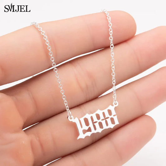 SMJEL Personalize Year Number Necklaces for Women Birth Special Date 1982 1989 2000 1999 Birthday Gift from 1980 to 2024