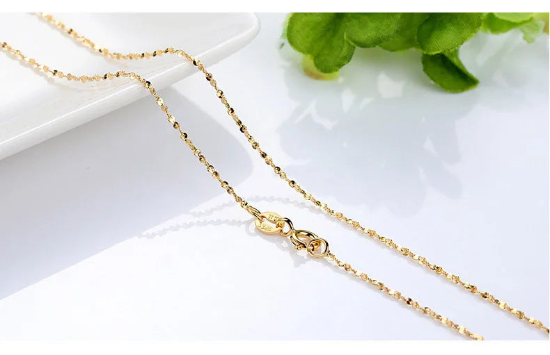 HOYON Pure 14k Gold Color Necklace Women's Neck Collar Real Gold Box/ O Cross/ Snake Bone/Water Wave/Clavicle Chain Jewelry