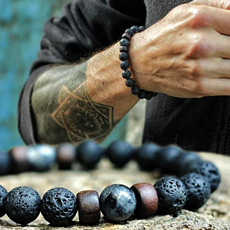 Volcanic Stone Bracelet for Men Lava Wooden 8mm Beads Bracelet Tibetan Buddha Wrist Chain Women Men Jewelry Gift New Bracelets