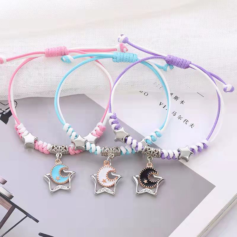 Korean 3pcs Colorful Woven Rope Bracelet Pendant Best Friends Handmade Adjustable Friendship Bracelet For Girls Student