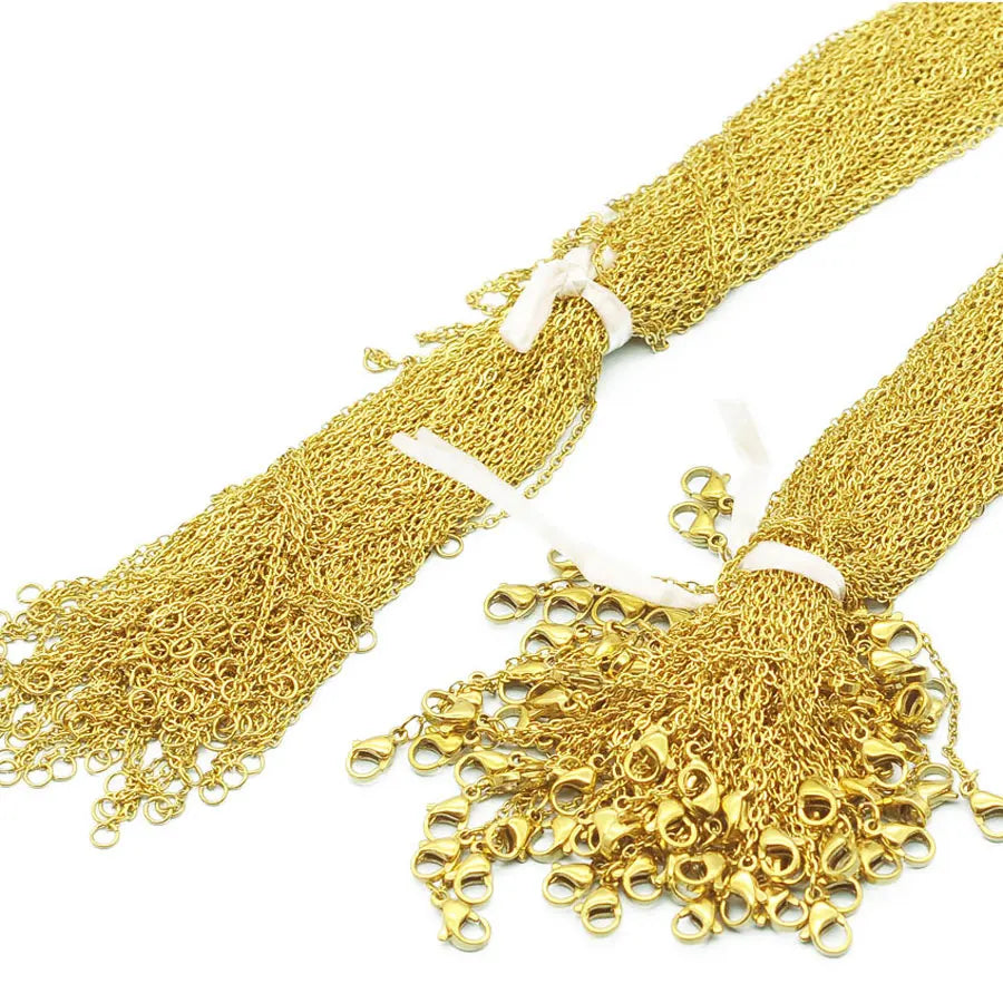 100pcs/Lot Bulk Wholesale 304 Stainless Steel Cable Link Rolo Chain Necklace Gold Color 45-50cm for DIY Jewelry Making Women