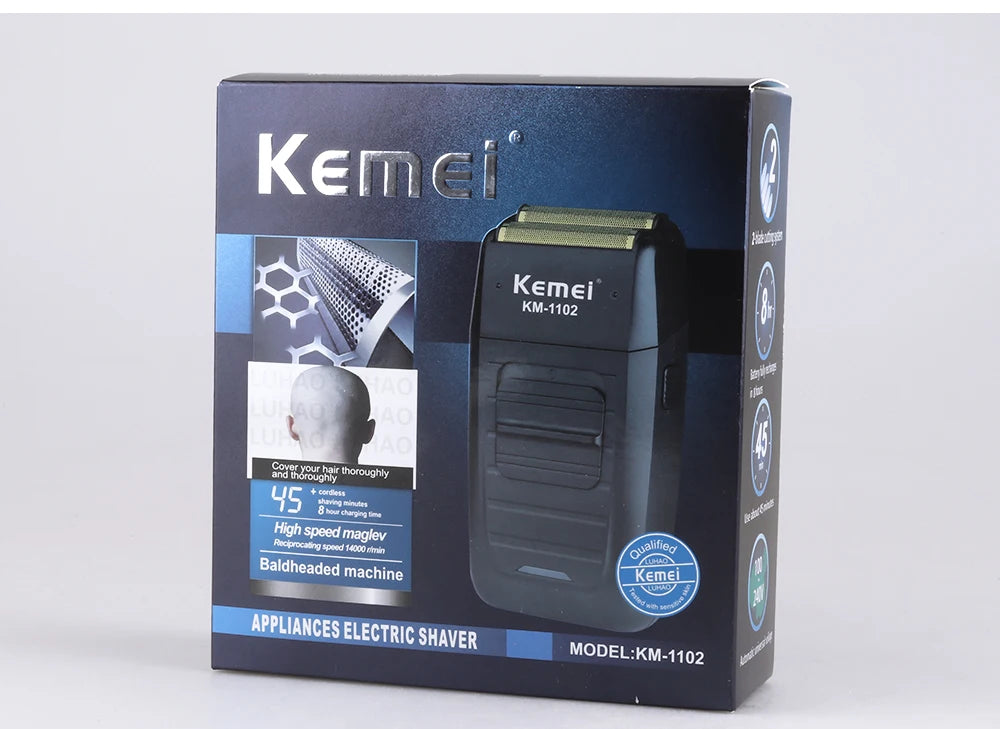 Kemei-1102 Rechargeable Cordless Shaver for Men Twin Blade Reciprocating Beard Razor Face Care Multifunction Strong Trimmer