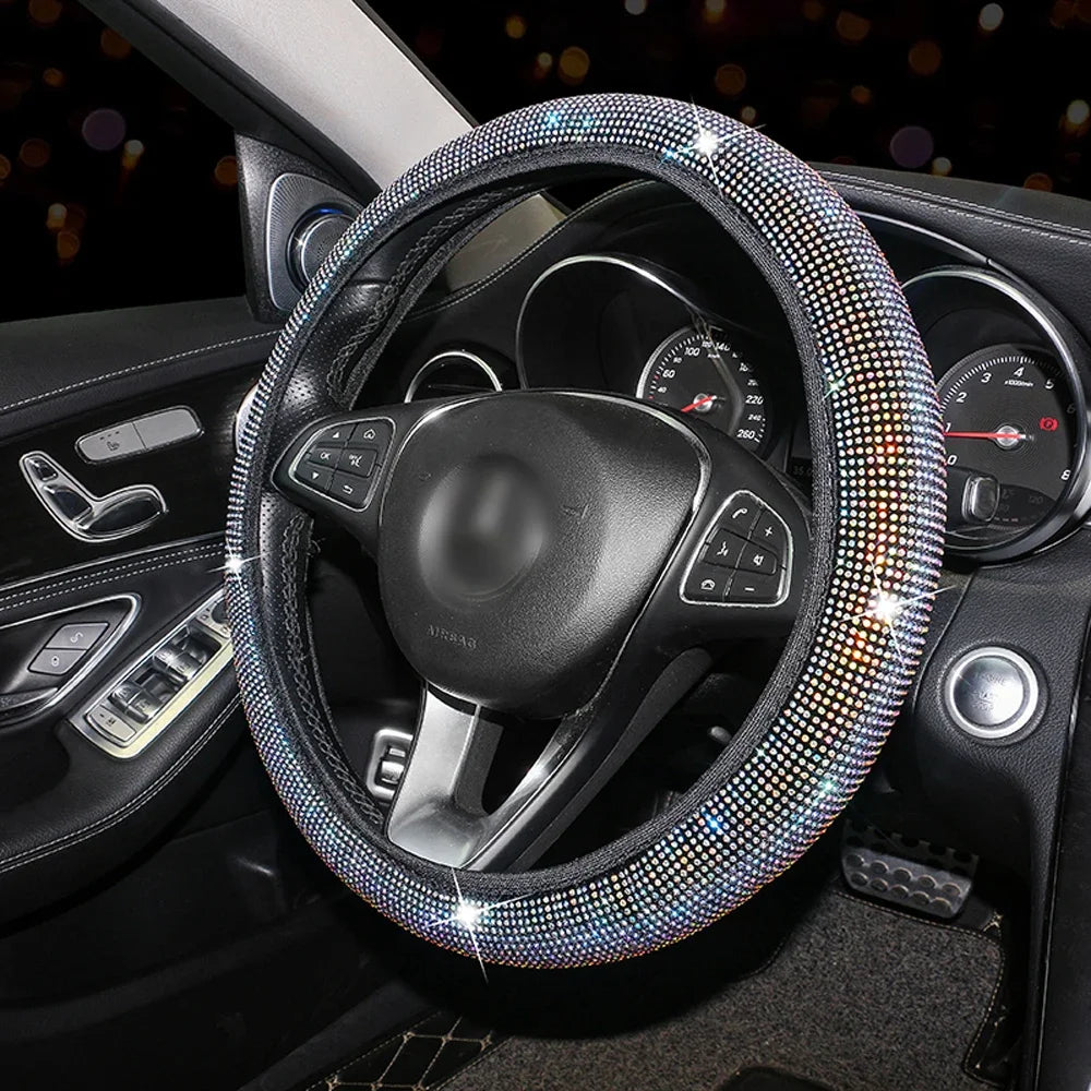 Bling Bling Rhinestones Crystal Car Steering Wheel Cover Leather Steering-wheel Covers Car Stuff Auto Accessories for Woman