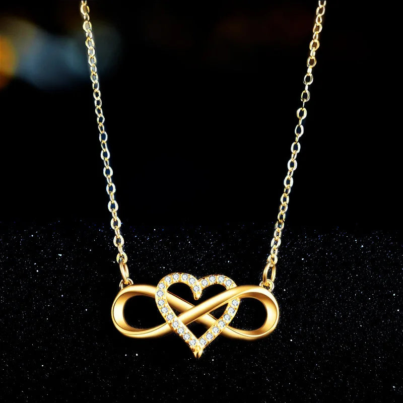 Romantic Fashion Silver Gold Color Infinity Forever Love Necklace CZ Lucky Heart Pendant Necklace for Women Gift Jewelry