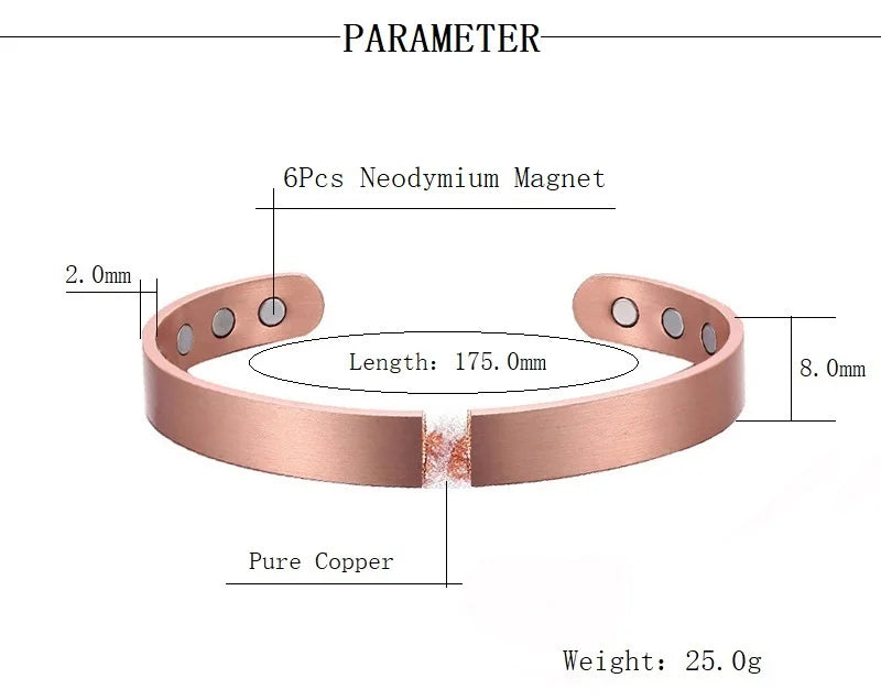 SNQP Set Pure Copper Bracelets and Rings Simplicity Cuff Magnetic Bangles for Women Men Arthritis Health Solid Copper Jewelry