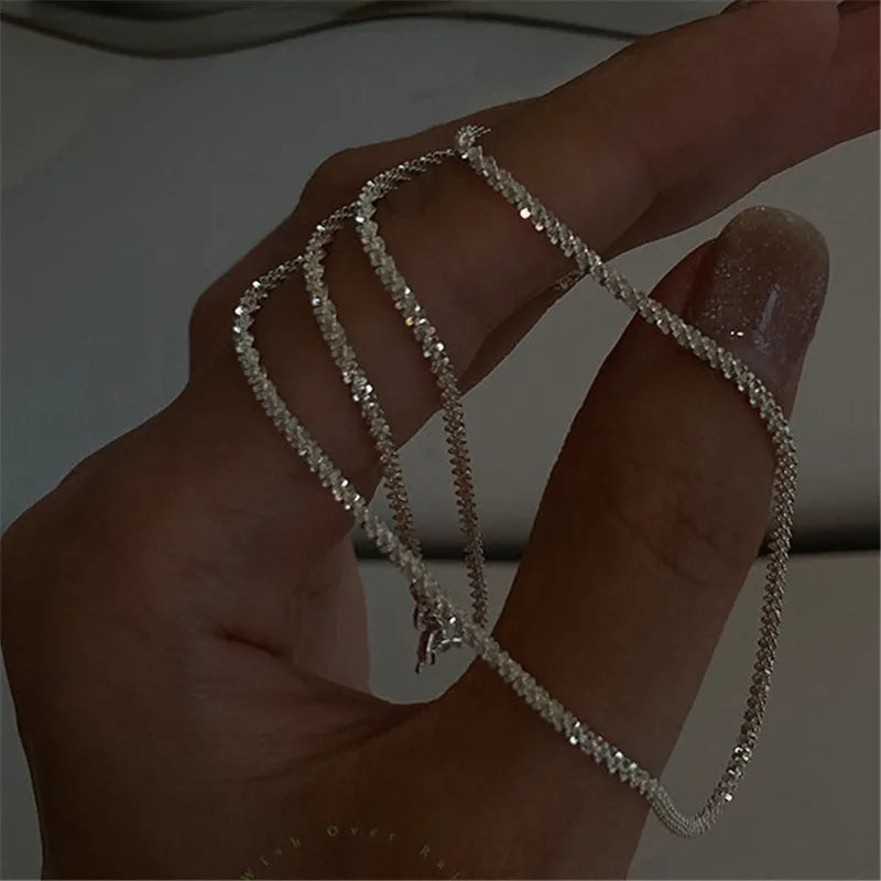 2023 New Popular Silver Colour Sparkling Clavicle Chain Choker Necklace For Women Fine Jewelry Wedding Party Gift