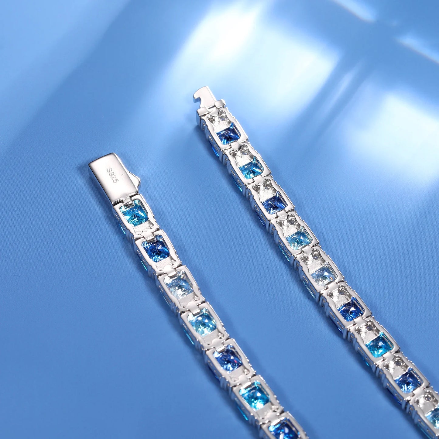 ICEOUTBOX Gradient Blue Square Baguette Tennis Bracelet For Women S925 Silver New Original Men Unisex Hip Hop Jewelry Party Gift