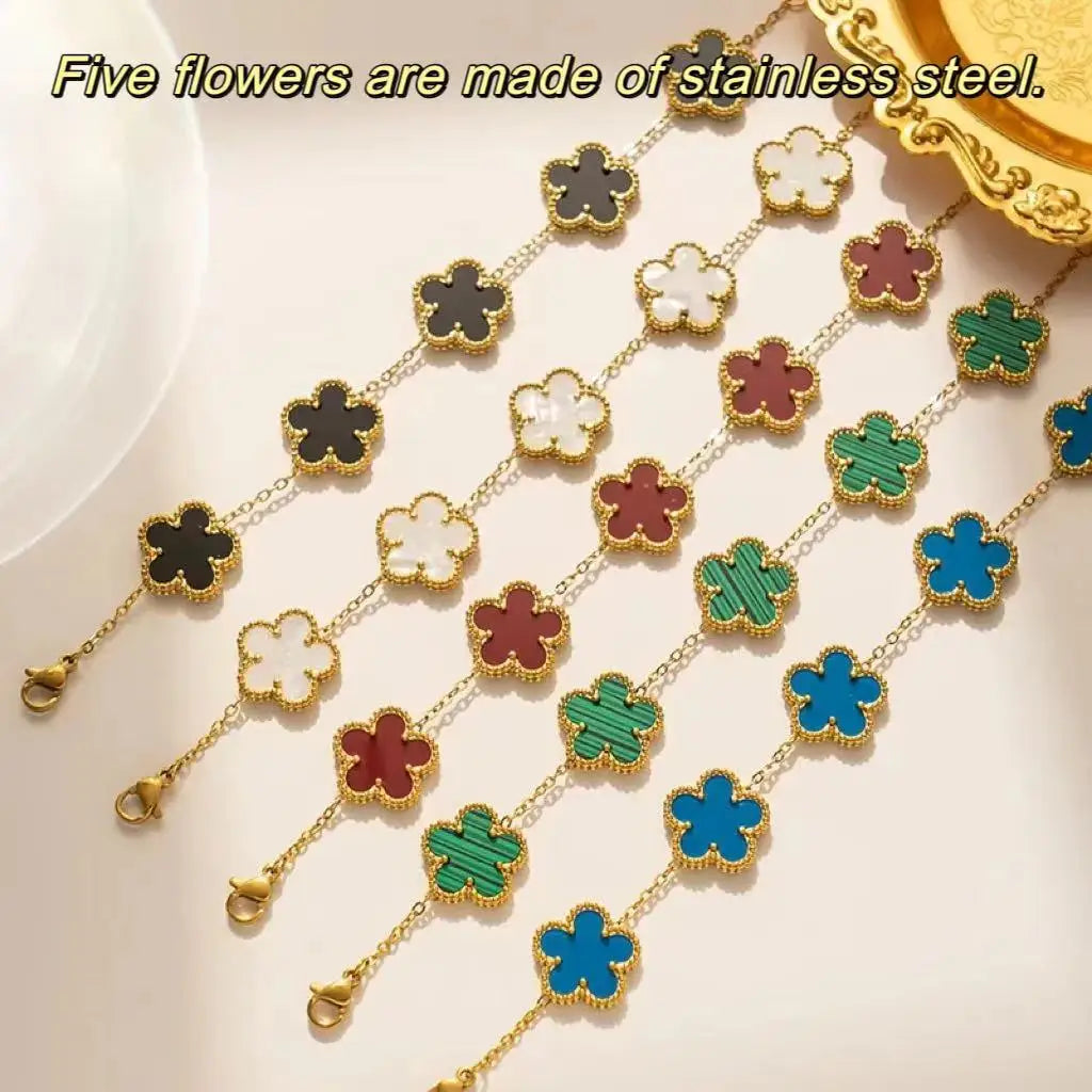 Luxury Stainless Steel Bracelet Women Adjustable Five Flower Bracelets for Women Clover New Fashion Jewelry Accessories Gifts