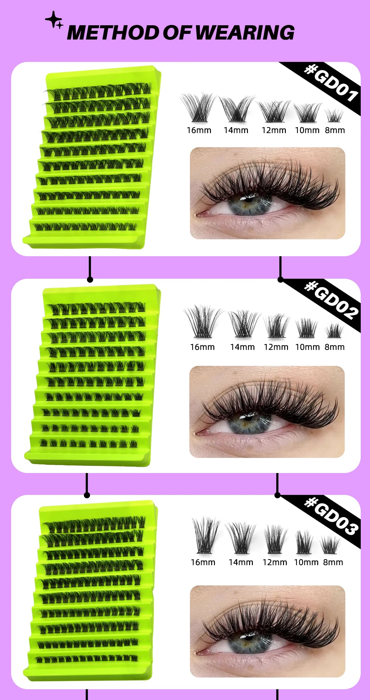 GROINNEYA Cluster Lashes Natural Eyelash extension Volume Individual Lashes Mixed Tray Faux Mink Lashes Cilias Makeup