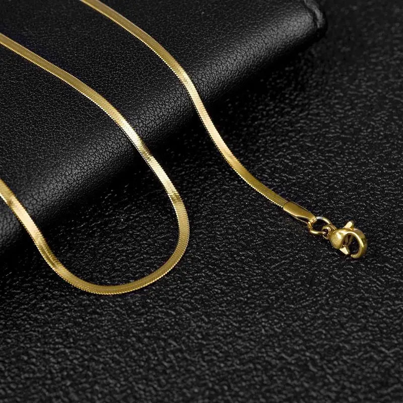 2-5mm Width Stainless Steel Flat Chain Necklace Hot Fashion Herringbone Gold Color Snake Chain for Men Women Gift Jewelry