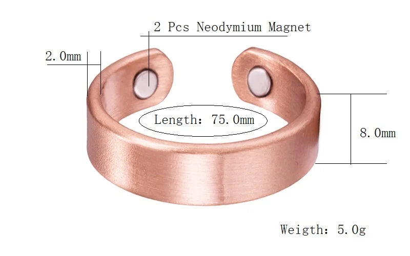 SNQP Set Pure Copper Bracelets and Rings Simplicity Cuff Magnetic Bangles for Women Men Arthritis Health Solid Copper Jewelry